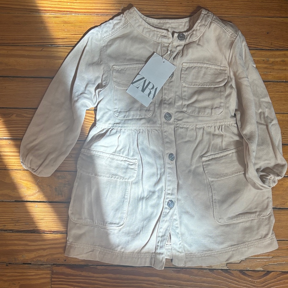 Zara Cream Utility Button-Front Jacket Dress